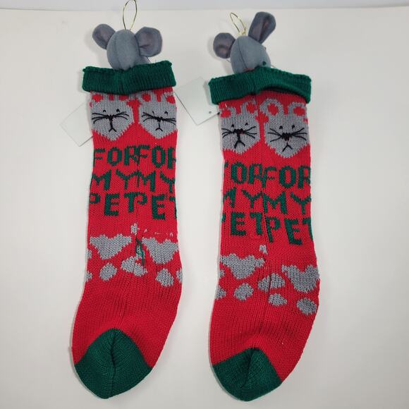 2 Vintage NOS 16" Pet Christmas Stocking With Mouse By Greenbacks - Picture 5 of 6